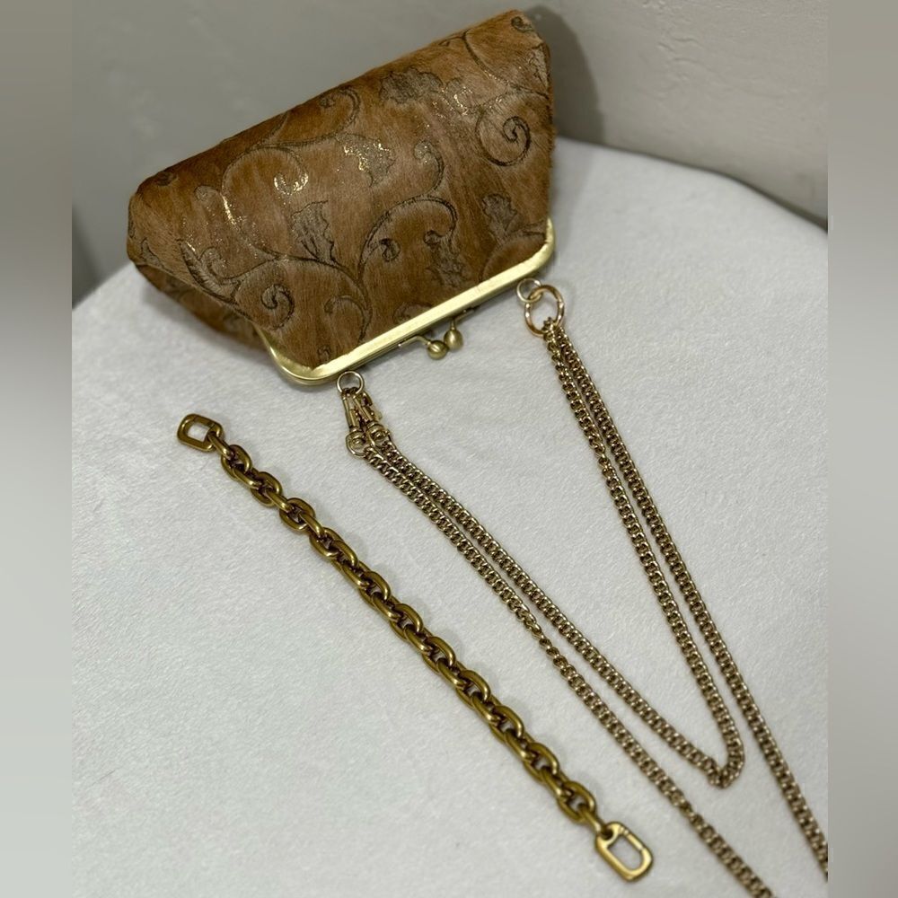 Vintage Style Real Hair-on Calfskin Floral Embossed Kisslock Clutch/Crossbody - Picture 16 of 16